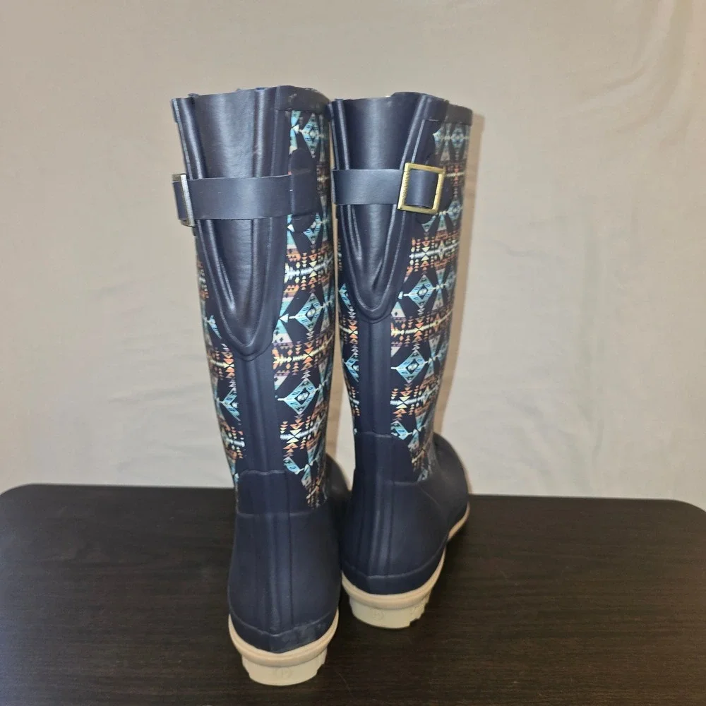 Pendleton Rain Boots Size 11 Womens Navy Blue Geometric Tall Waterproof Rubber